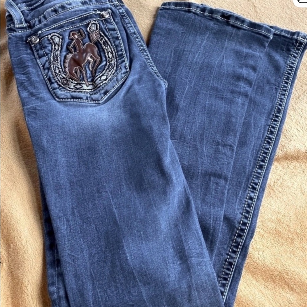 Miss Me Blue Boot Cut Jeans with Embroidered Pocket
